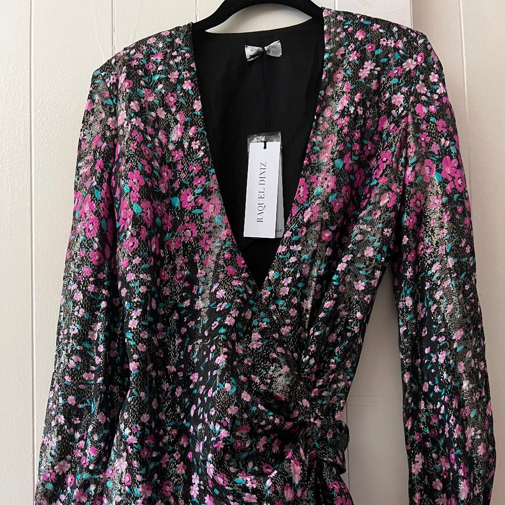 Raquel Diniz Eugina Fuchsia Short Metallic Dress